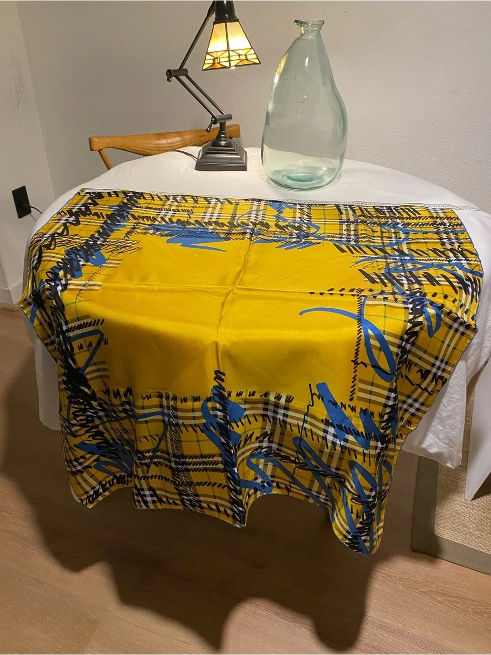 Burberry Yellow, Blue & Black Graphic Silk Scarf